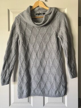 JEANNE PIERRE Light Gray Cable Knit Cowl Neck Sweater